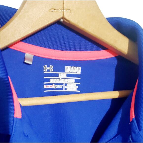 Under Armour Mens Heat Gear Blue Polo Coral accents Size Medium Athleisure - Picture 3 of 4